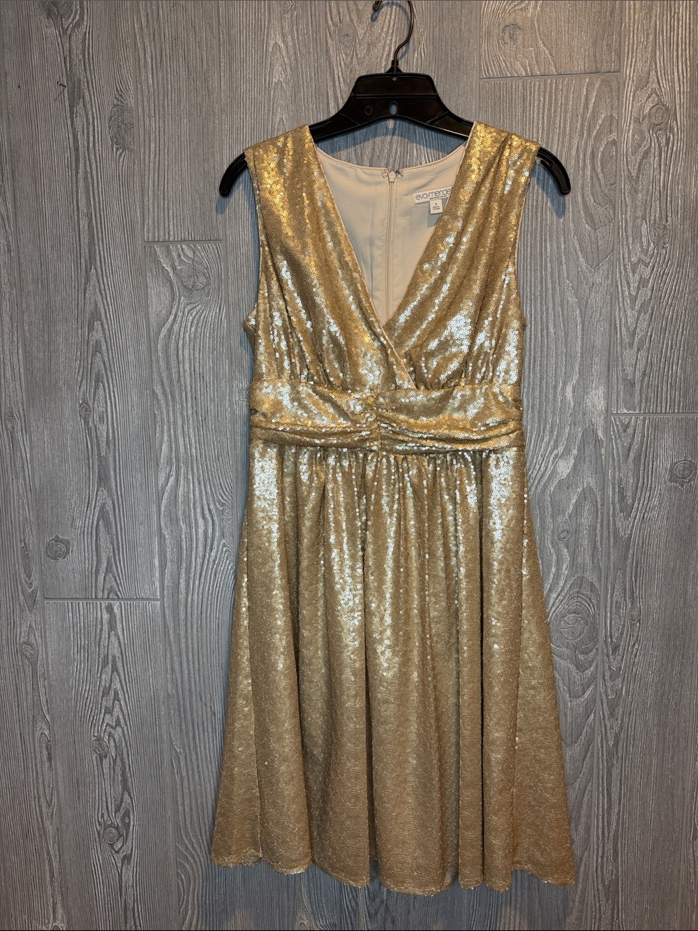 New York & Company Gold Sequin V-Neck Party Dress